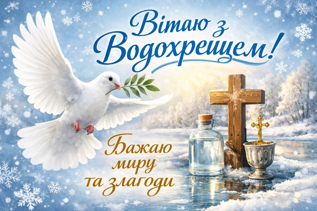 Привітання з Водохрещем 2026 року, щирі вітання та листівки