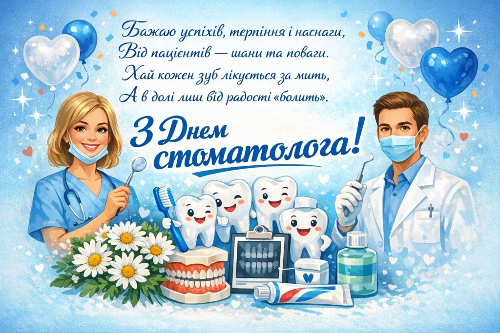 День стоматолога 2026 — коли святкують, найкращі привітання, вірші та картинки-листівки