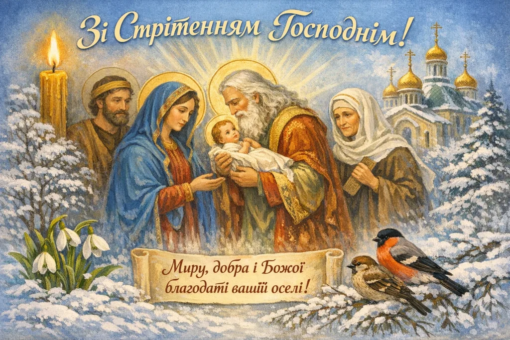 Привітання зі Стрітенням Господнім 2026 своїми словами і в картинках
