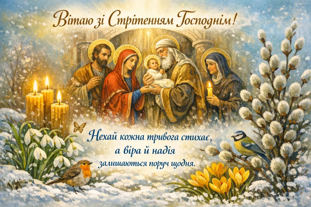 Привітання зі Стрітенням Господнім 2026 своїми словами і в картинках
