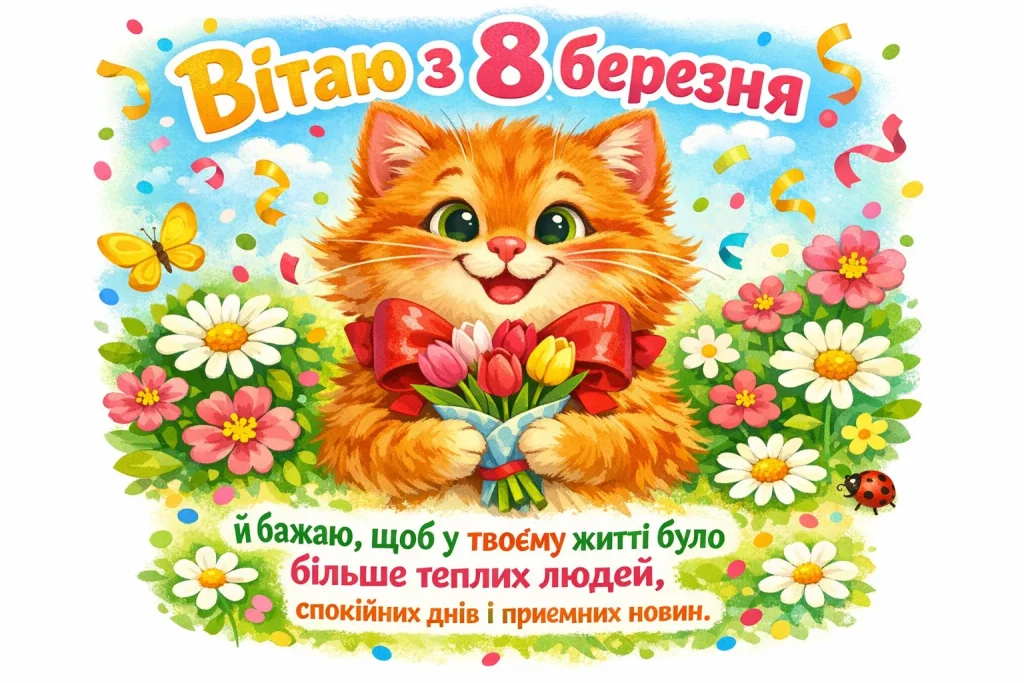 Гарні привітання, листівки та картинки з 8 березня 2026 українською 