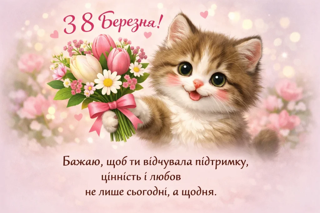 Гарні привітання, листівки та картинки з 8 березня 2026 українською 