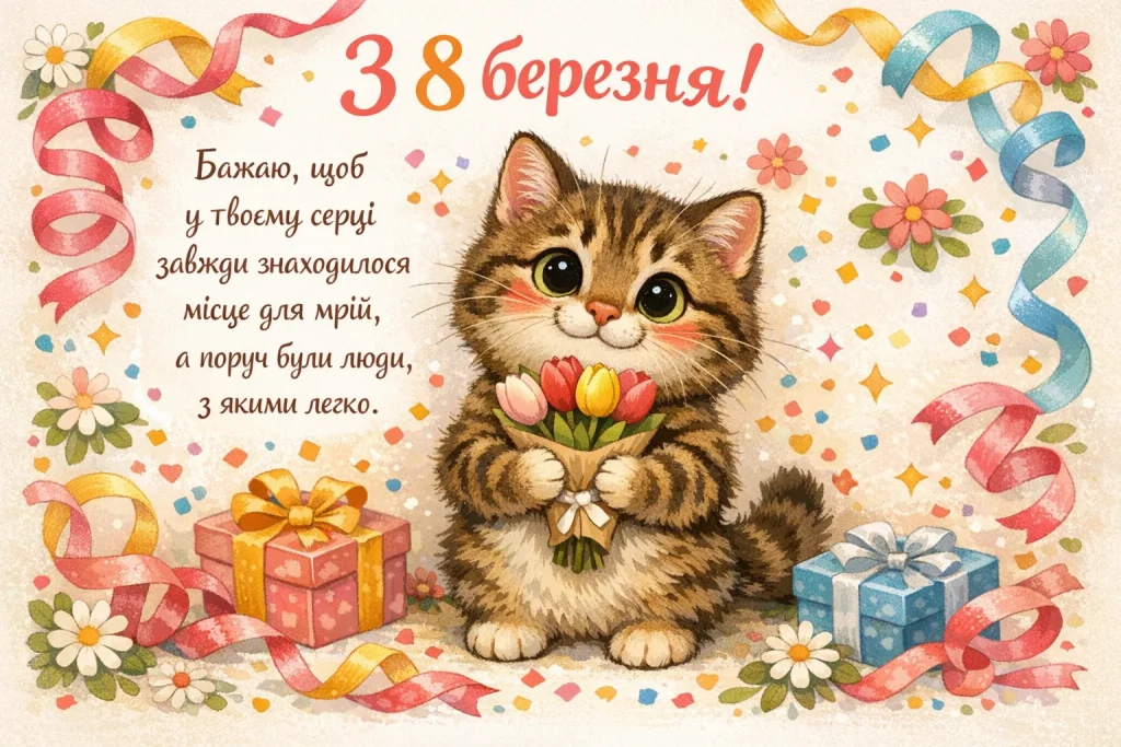 Гарні привітання, листівки та картинки з 8 березня 2026 українською 