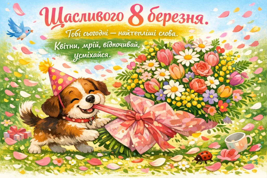 Гарні привітання, листівки та картинки з 8 березня 2026 українською 