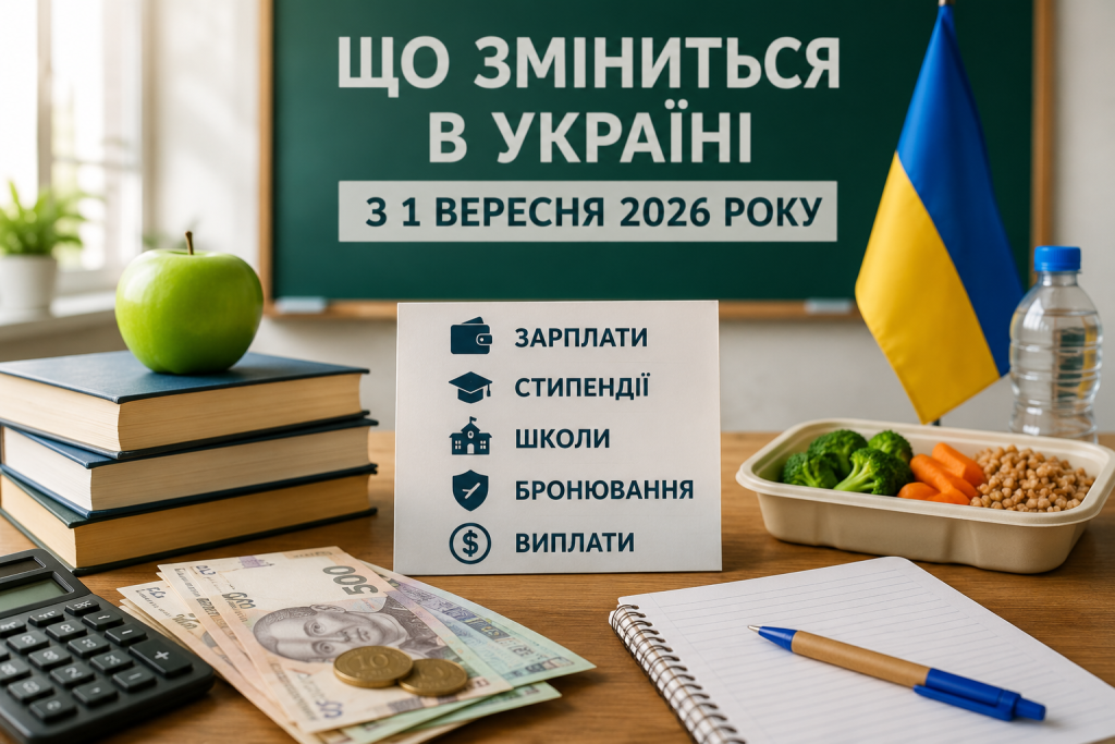 Що зміниться в Україні з 1 вересня 2026 року: зарплати, стипендії, школи, бронювання і виплати