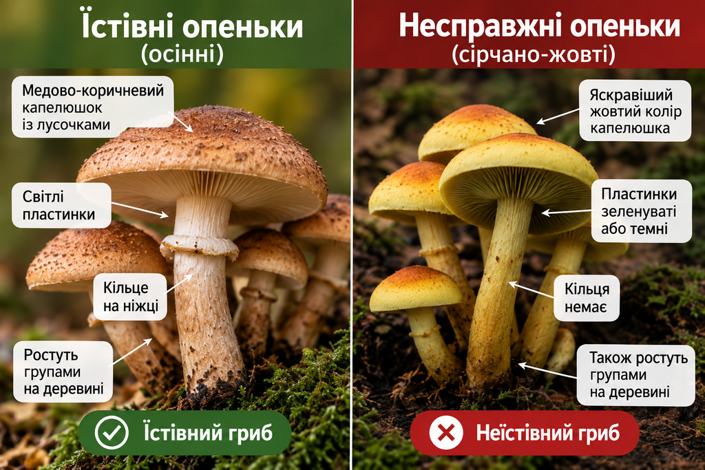 Як відрізнити їстівні опеньки від небезпечних двійників: на що дивитися